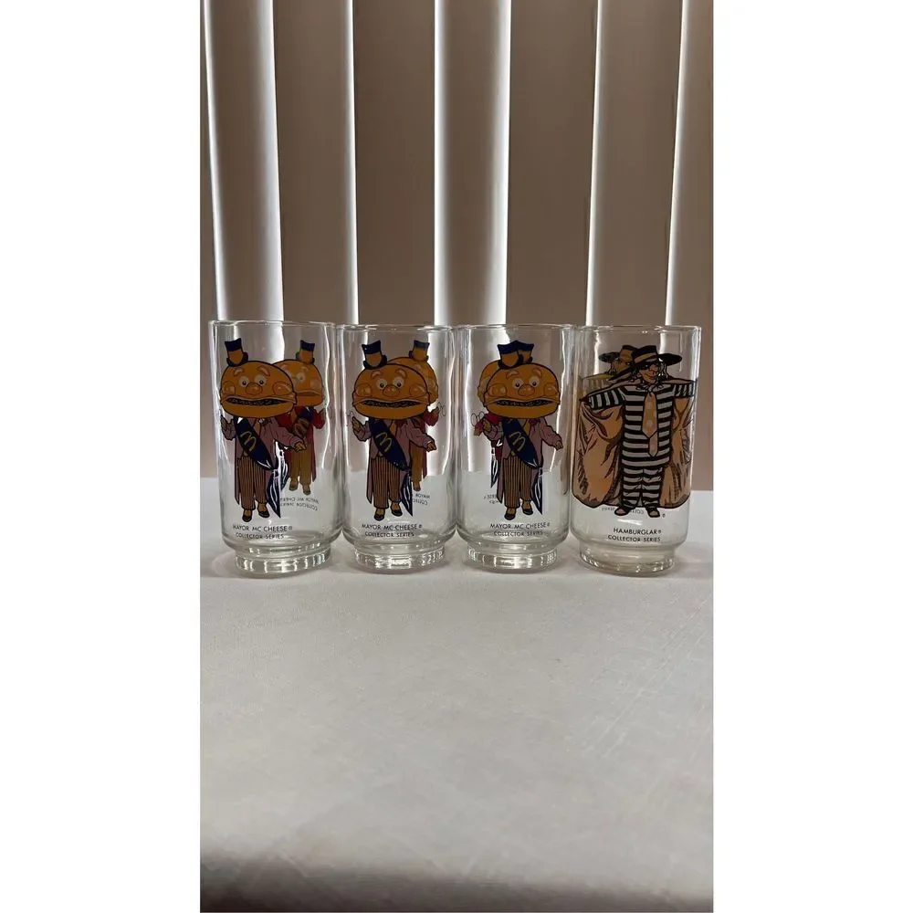 MCDONALDS MAYOR MCCHEESE & HAMBURGLER PROMOTIONAL GLASSES SET OF 4 1970'S